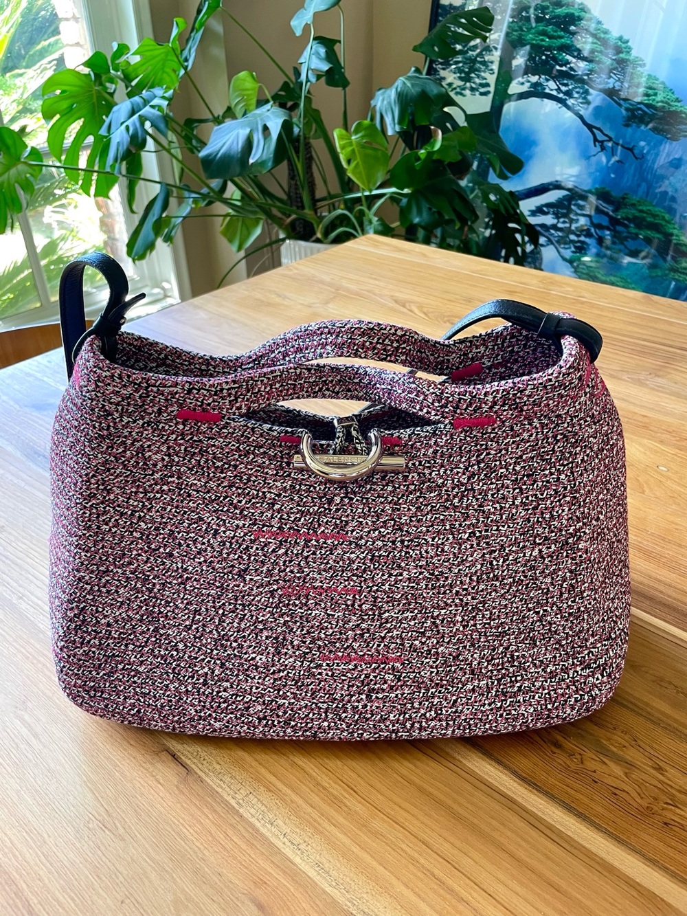 Balenciaga Pink Tweed Woven Crossbody Bag